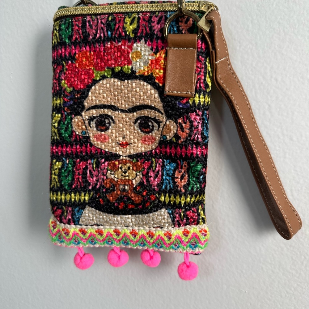 Crossbody Frida Kahlo Artesanal Multicolor Bag Wristlet Mini Cell Phone Purse